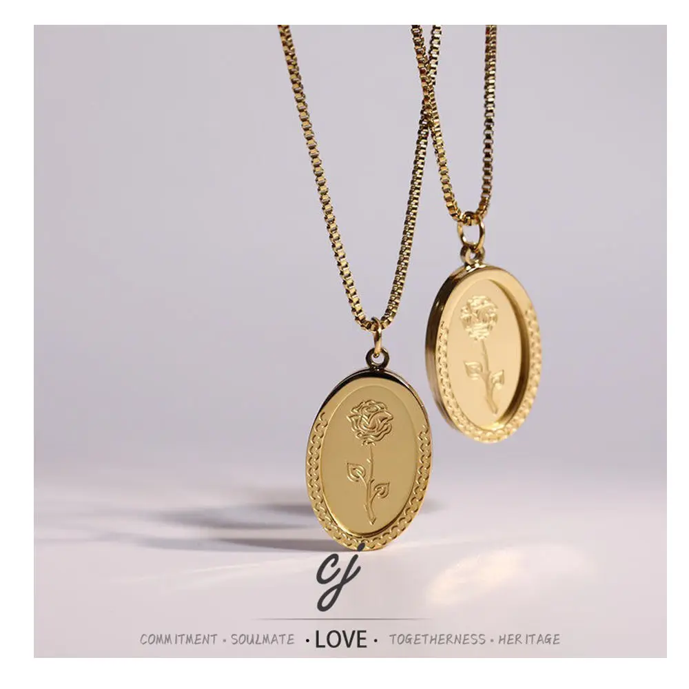 Carline Vintage Hot Sale Luxury Fashion Fine Wholesale Stainless Steel Minimalist PVD Gold Plated Pendant Flower Design Necklace