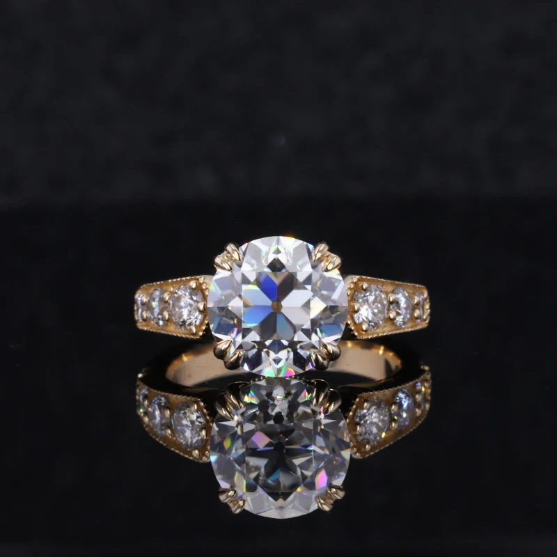 

Starsgem vintage design 10k solid gold 8.5mm OEC moissanite and lab diamonds engagement ring