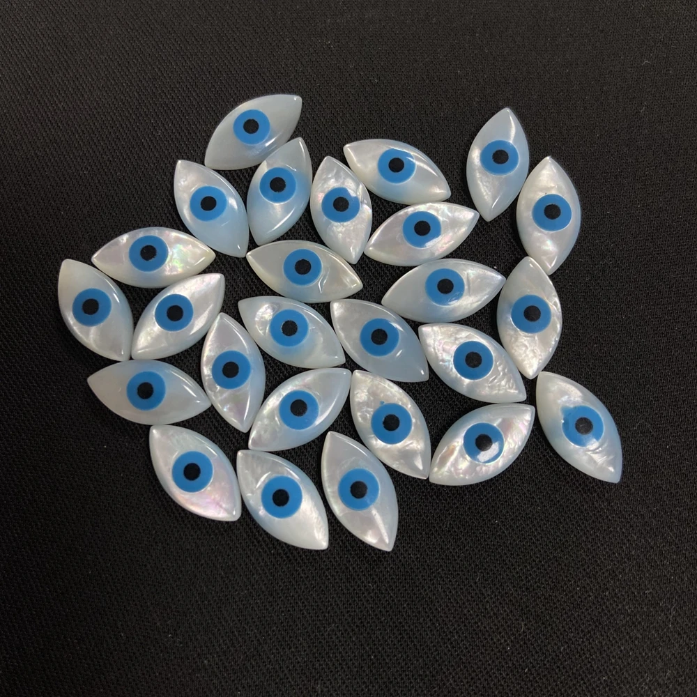 

High quality real natural evil eye beads Shell marquise Evil eye stone flatback cabochon stone, White blue