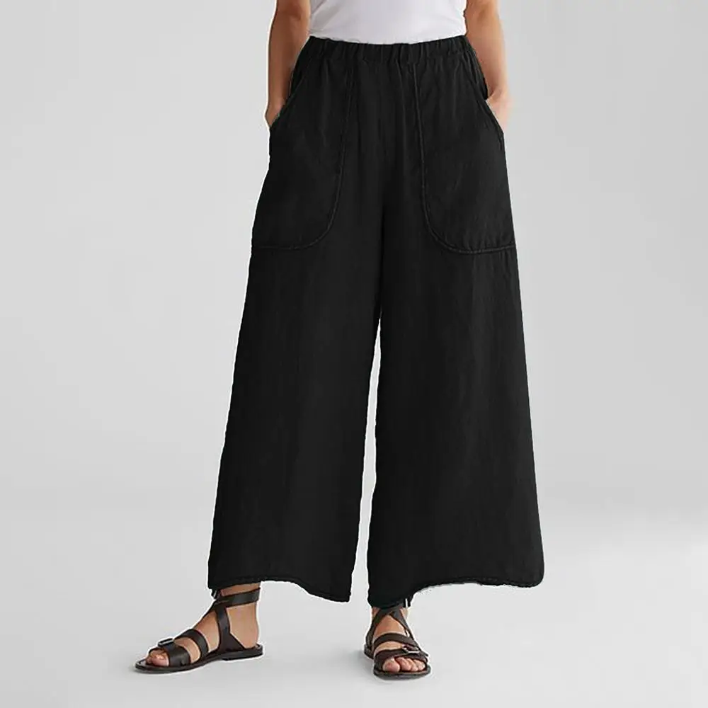 

fashion summer cotton womens casual loose linen wide leg pants, As the picture show