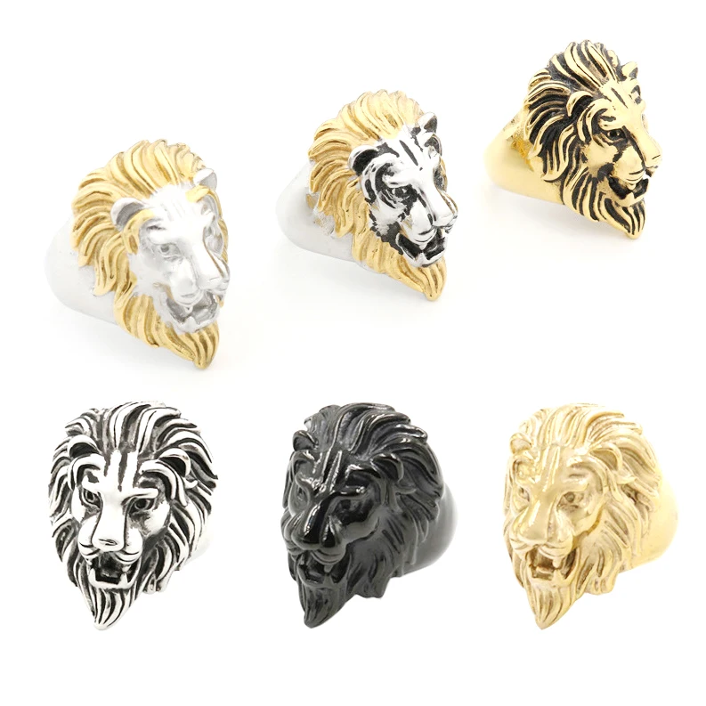 

fashion exotic silver plated fine 316l stainless steel body jewelry gold rasta lion head king men's ring, Gold/silver/black/antique silver/antique gold/multi