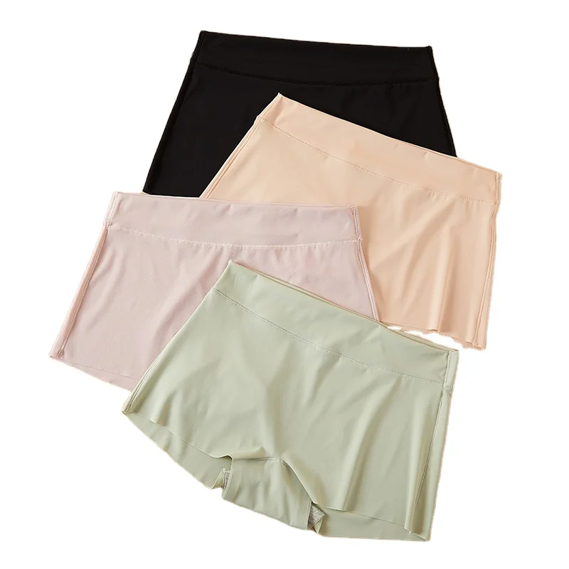 

Wholesale Summer Women Traceless Silk Panties Female Anti Emptied Safety Pants Seamless Boyshorts Women Underwear, Green , black ,beige, pink