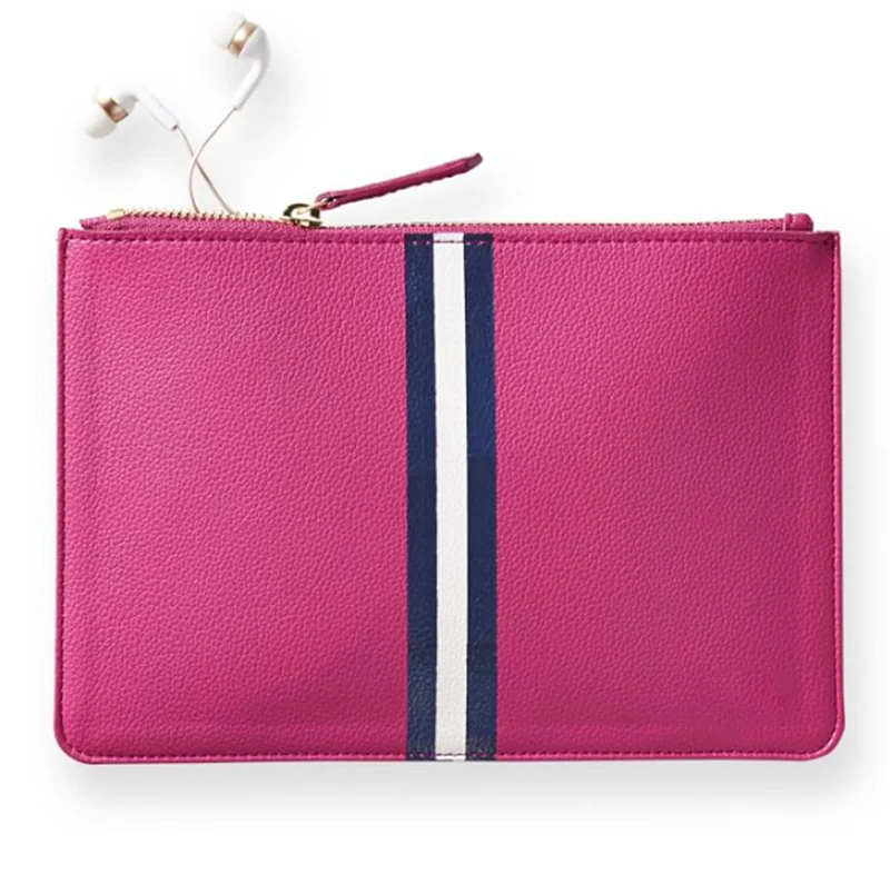 

stripe print vegan leather pu pouch cosmetic bag make up clutch