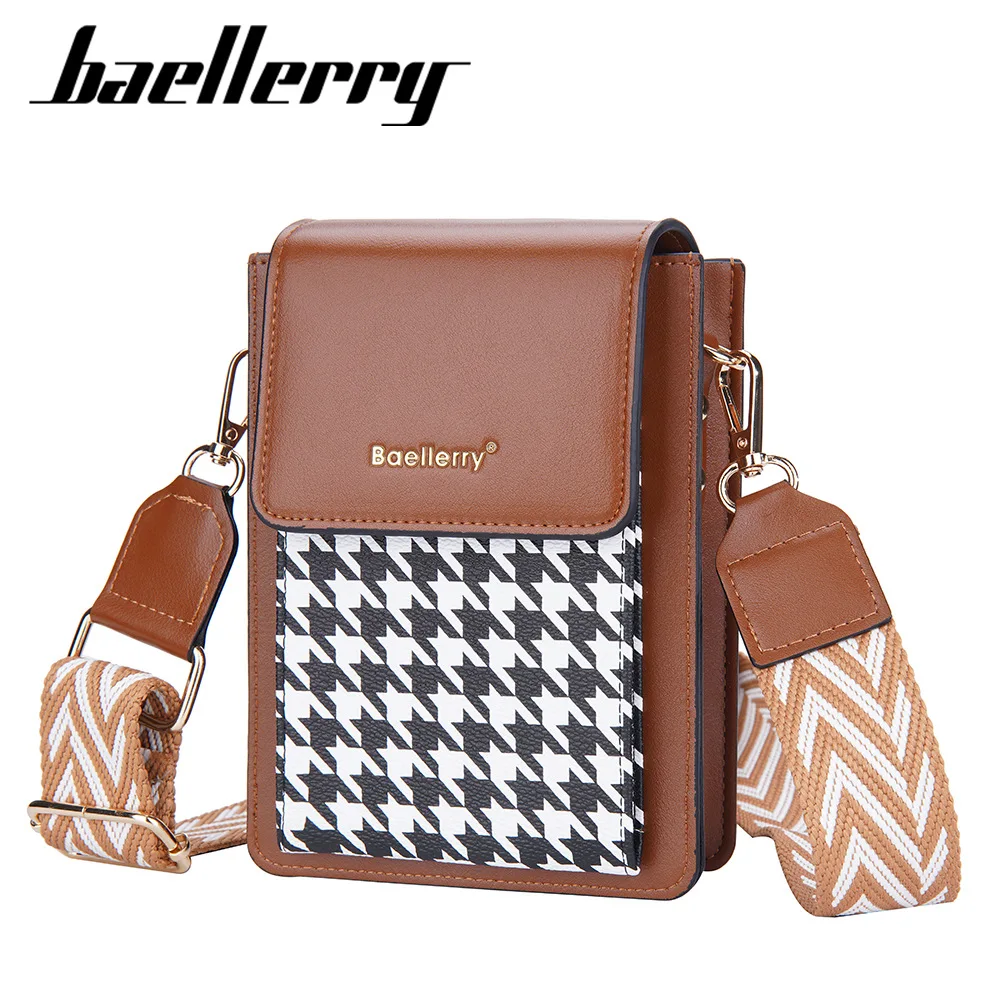 

baellerry pu leather ladies small mobile phone cross body bag purse Magnetic buttons houndstooth waterproof Flap crossbody bag