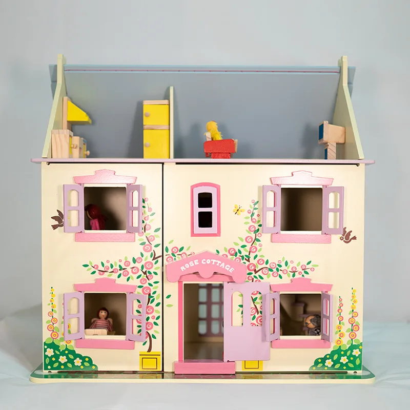 

Wooden Doll House Diy Kit With Furniture Pretend Play Luxury Villa Model Play Set Toys