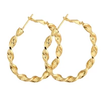 

YIDING Top Quality Brass Twisted Leaf Large Hoop Earrings 18K Real Gold Plated Loops Round Circles Hoop Earrings For Women Girls