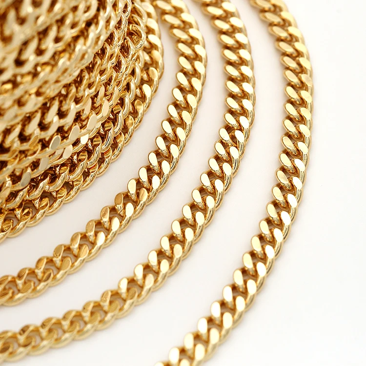 

Wholesale Hip Hop 14K Gold Cuban Link Chain Necklace Making Accessories Gold Plated Cuban Link Chain Roll
