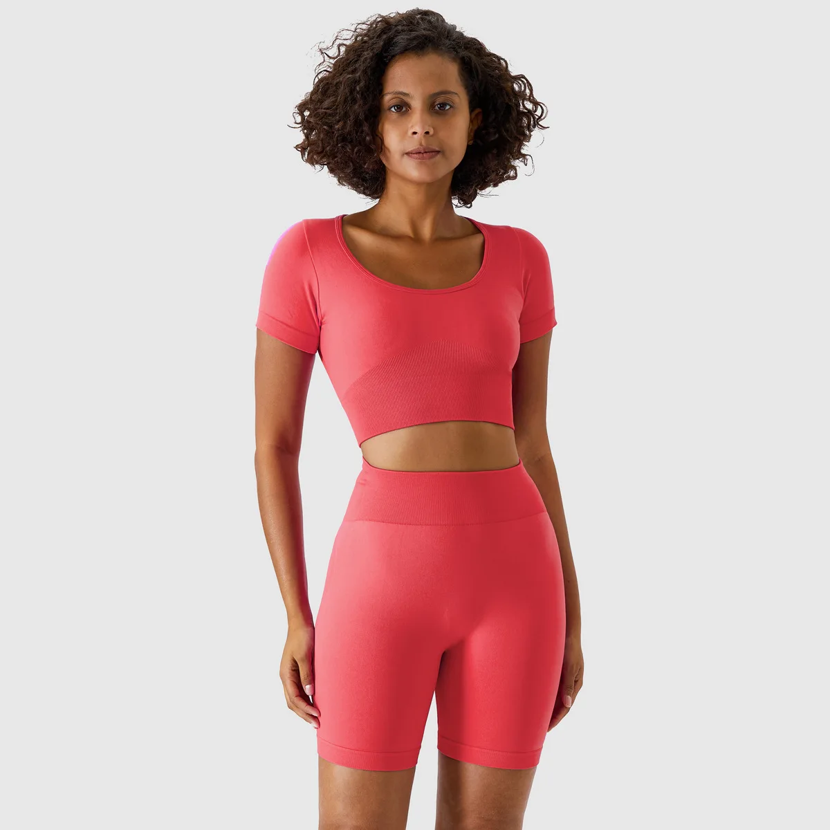 

Seamless Sport Set Women Pink Two 2 Piece Crop Top T Shirt Sport Shorts Yoga Sportsuit Workout Active Outfit Fitness Gym Sets
