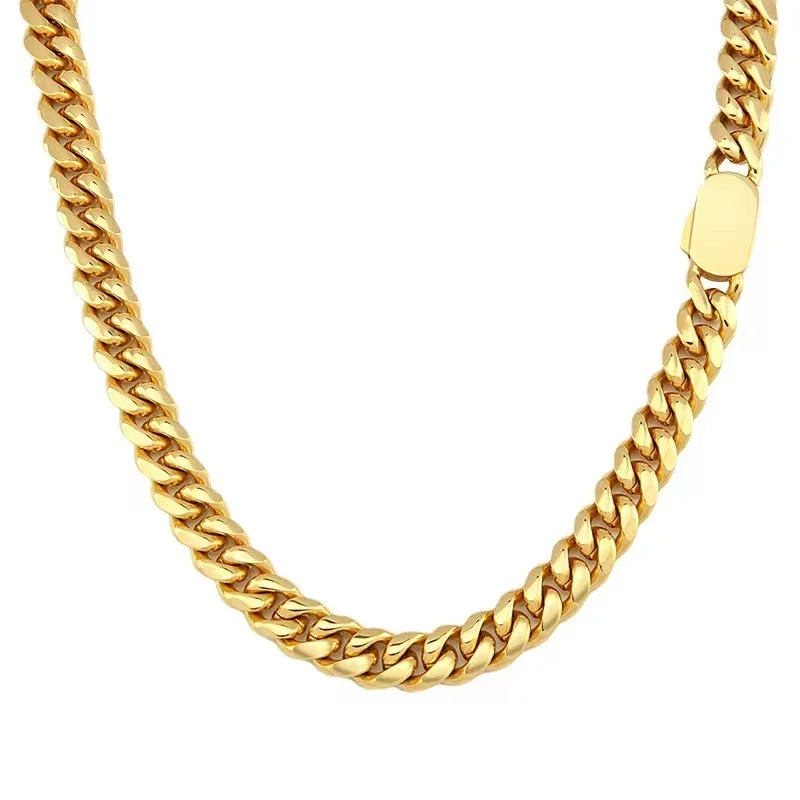 

Round clasp miami curb cuban chain jewelry stainless steel men's gold plated cuban link chain necklace