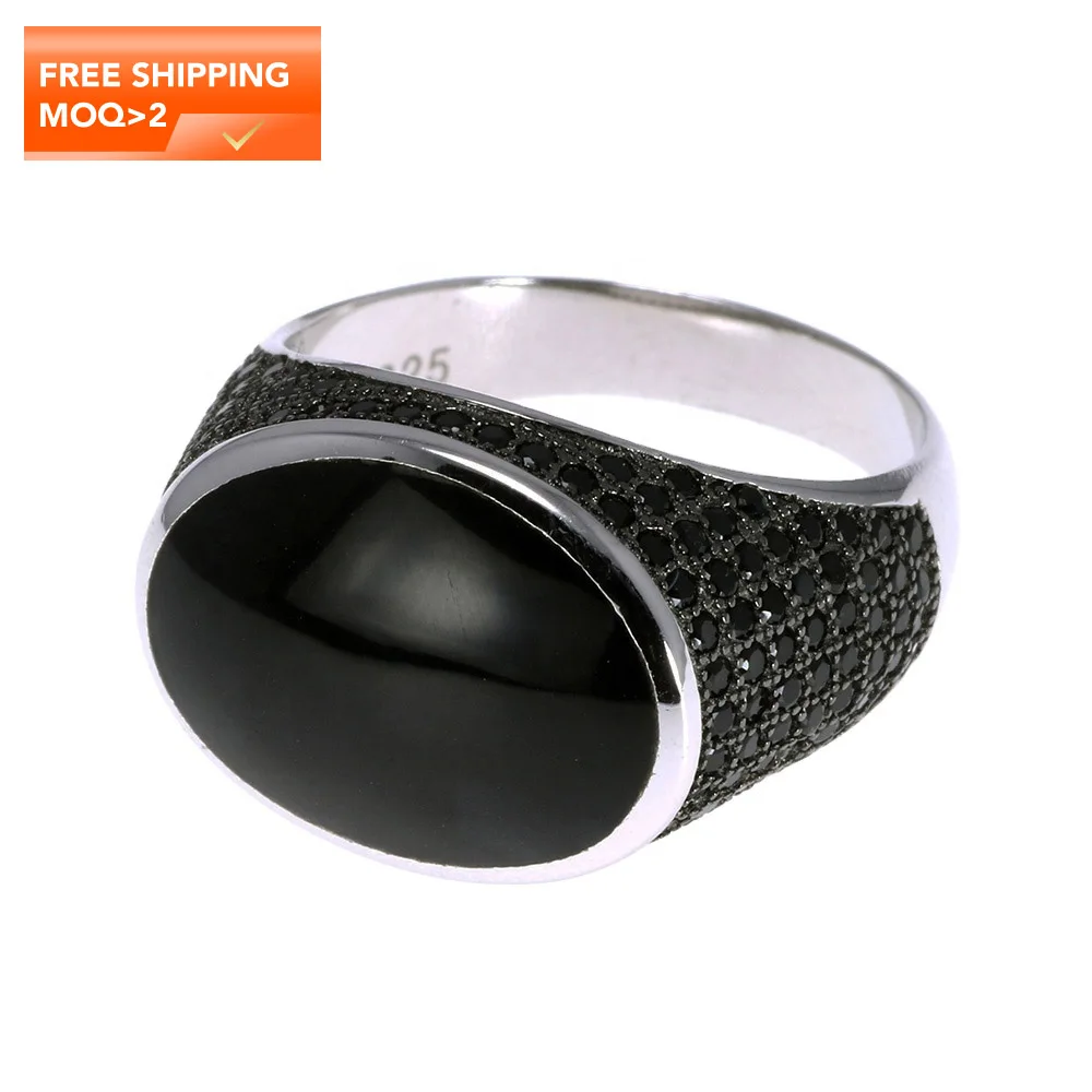 

Black Brown Stone Cubic Zirconia Jewelry Micro Zircon Paved Men Finger Ring