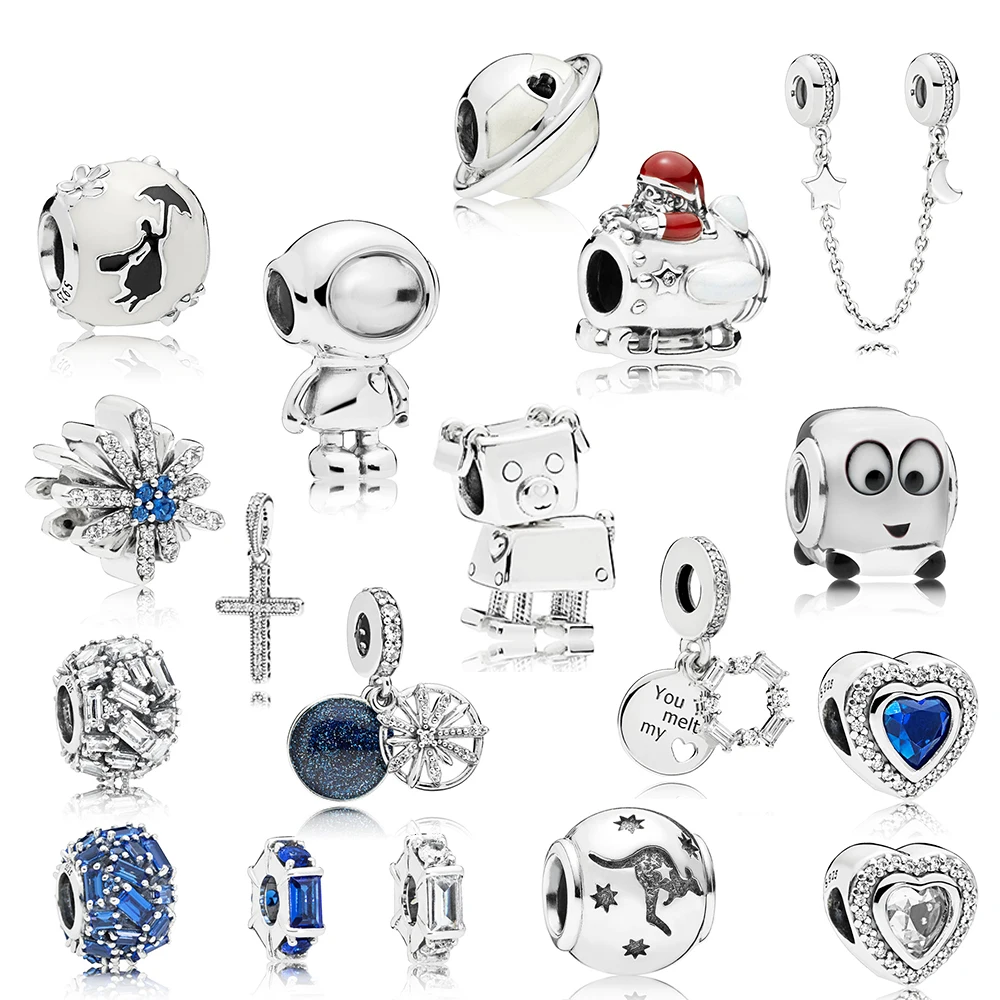 

NEW 100% 925 Sterling Silver New Winter Series Space Christmas Astronaut Charm Planet Bead Elegance Dazzling Fireworks Charm