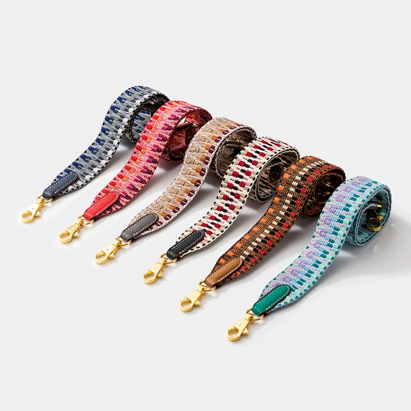 

INS Fashion Contrasting Colors Cotton  Purse Strap Adjustable Leather End Designer Famous Brand Woman Bags Strap