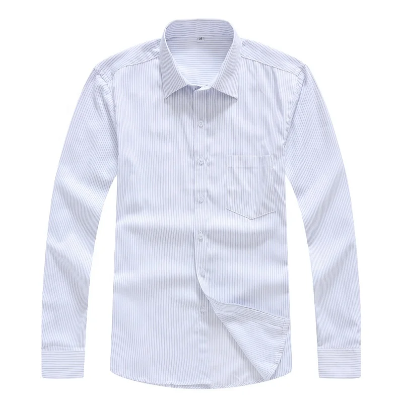 
Bank Uniform Formal Shirt Men Cotton Long Sleeve Shirt Blue Stripes 
