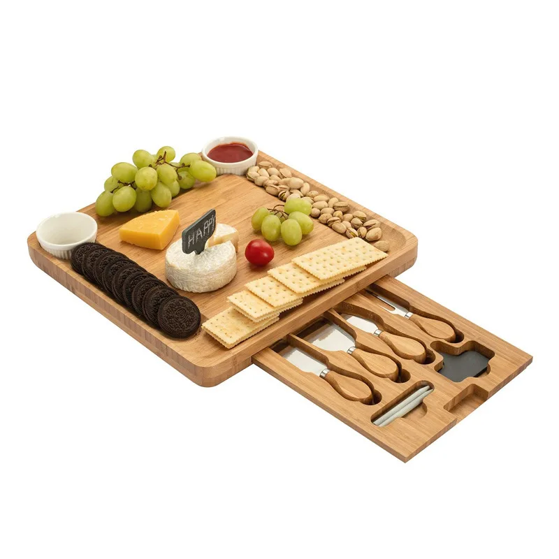 

Food Chopping Blocks Kitchen Drawer Type 6 Pcs Stainless Steel Knife Sets Lifestyle Large Square Bamboo Cheese Cutting Board, Natural bamboo color