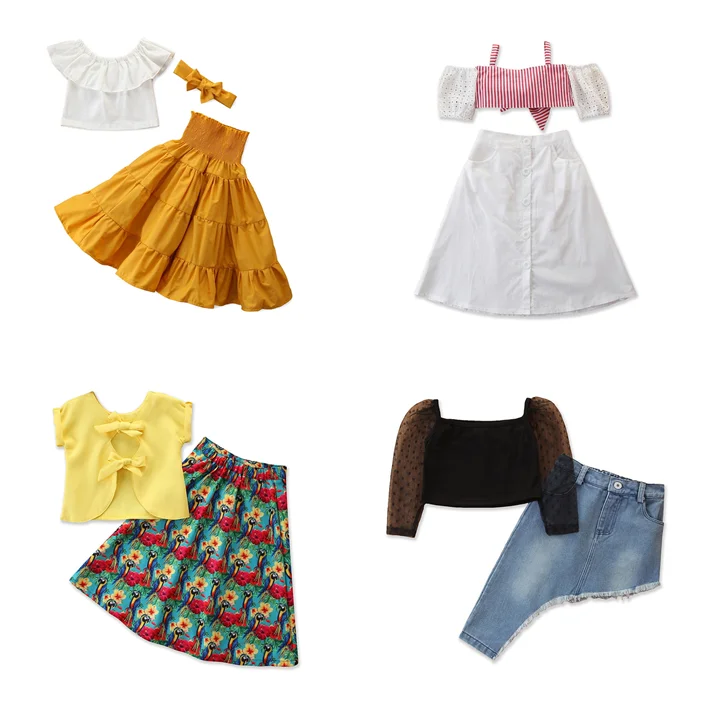 

2021 Children wear short sleeve fashion solid color girls lace shoulder skirt two pieces set baby clothing sets for summer, As pic shows, we can according to your request also