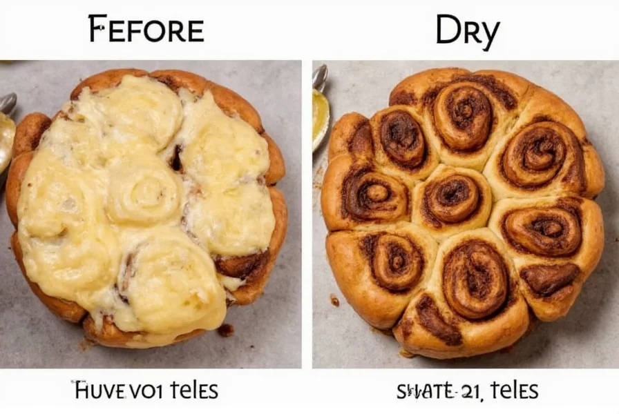 Side-by-side comparison of properly reheated cinnamon rolls versus common mistakes like dry or soggy results