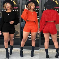

Hot selling womens knitted crop top and short pants sweater sets