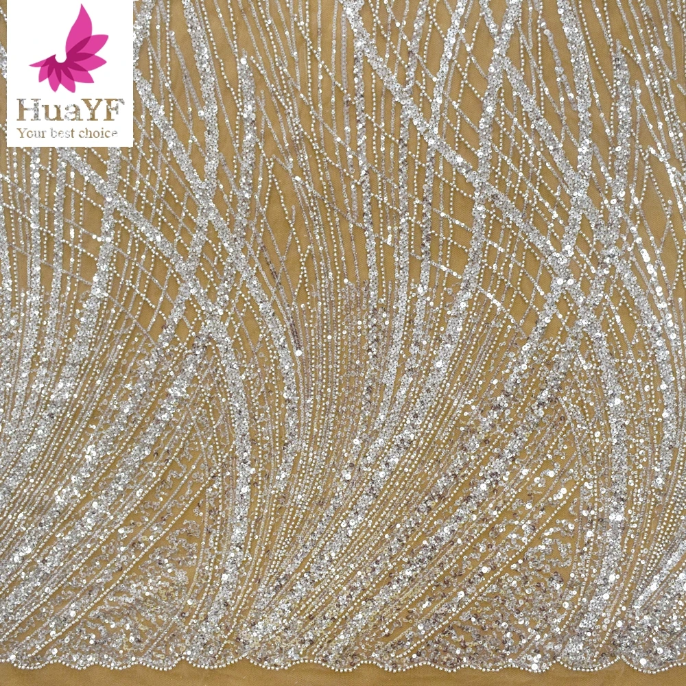 

Luxury African French Tulle net beaded laces fabric shining laces for bridal wedding party HY1567, As pic show