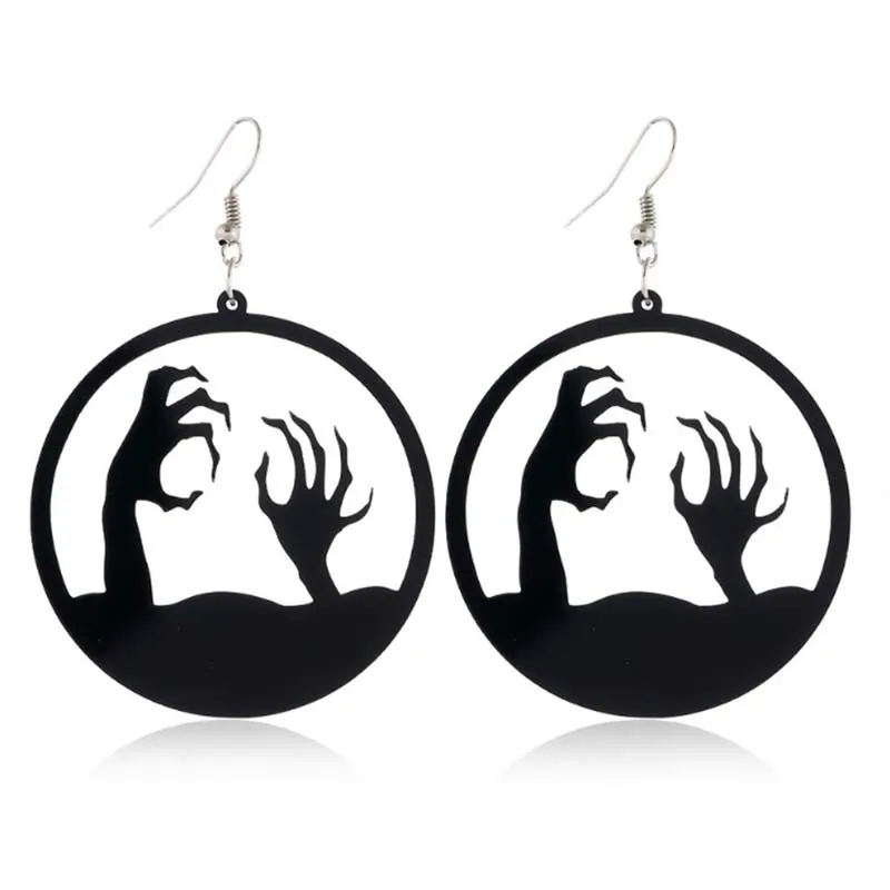 

Fashion retro girls acrylic Pumpkin Witch Black earrings Halloween skeleton skull earrings black spider net earrings for women