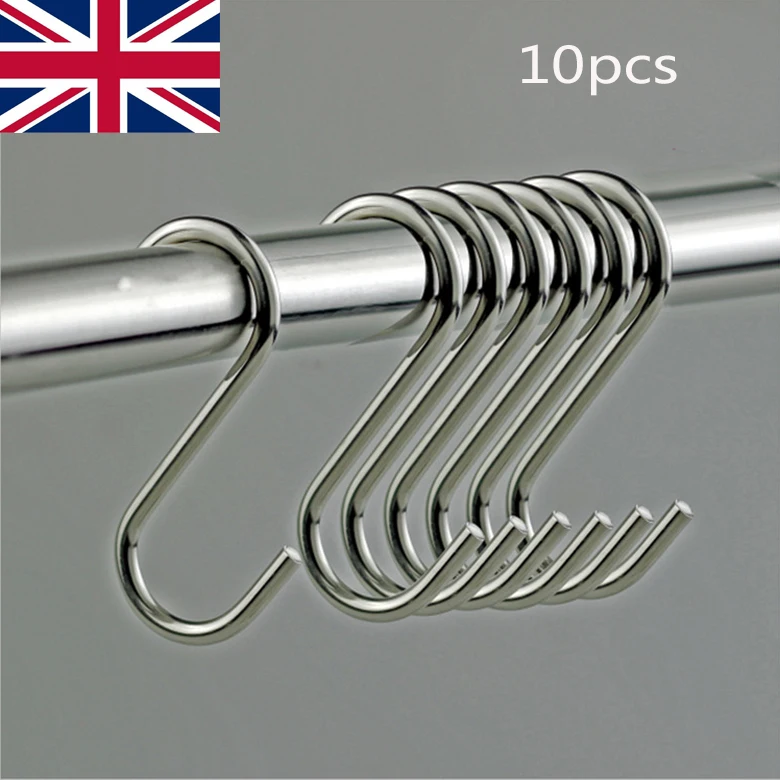 

10pc Multifunctional Stainless Steel S-hook Kitchen Closet Metal Hook Household Storage Tool, As photo