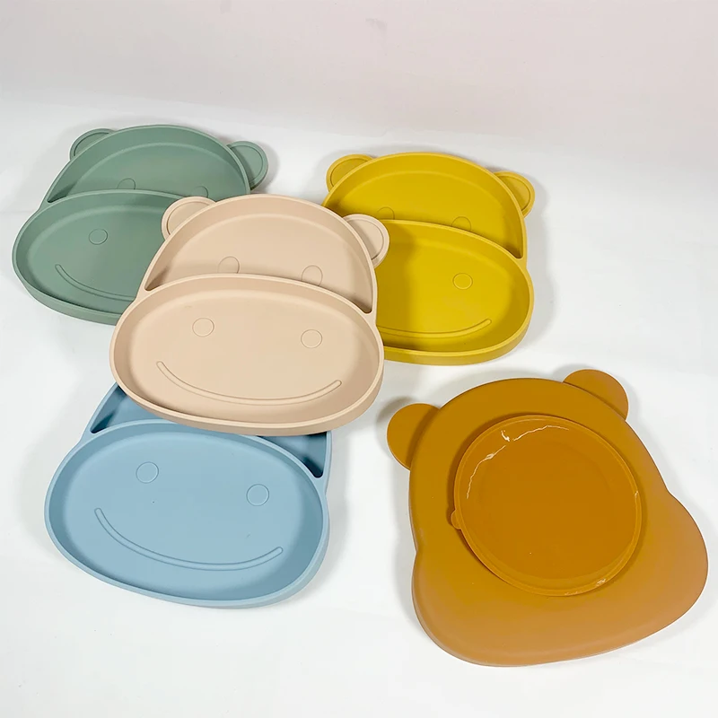 

2021 amazon hot sell Non-toxic Food Grade Animal Shaped Children Silicone Suction Feeding Plate, Customized color