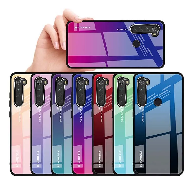 

Soft TPU+Temper Glass Custom Printed Gradient Phone Case For Redmi Note 8 Smartphone Back Cover