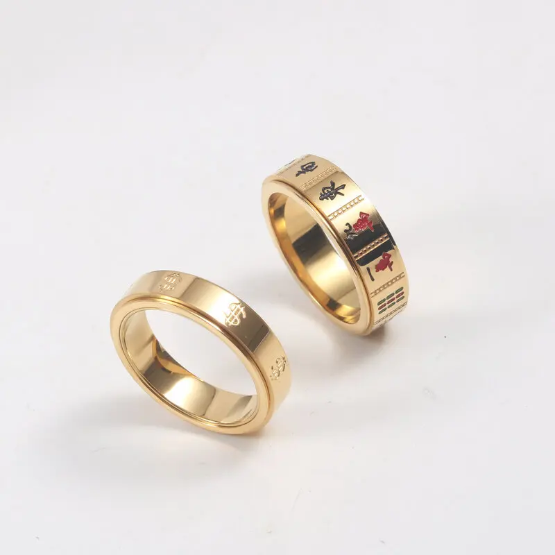 

High End 18K Gold Plated Dollars Mahjong Stainless Steel Spinner Spin Fidget Anxiety Rings for Women Tarnish Free Jewelry