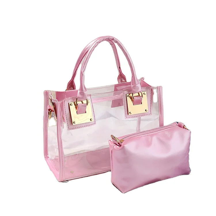 

Hot Selling Cheap Custom pu bags transparent shopping clear tote bag Fashion Lady Tote Bag