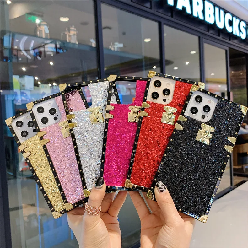 

luxury brand Shiny phone case back cover for iPhone12/11promax mobile phone shell mini glitter square cover with diamonds