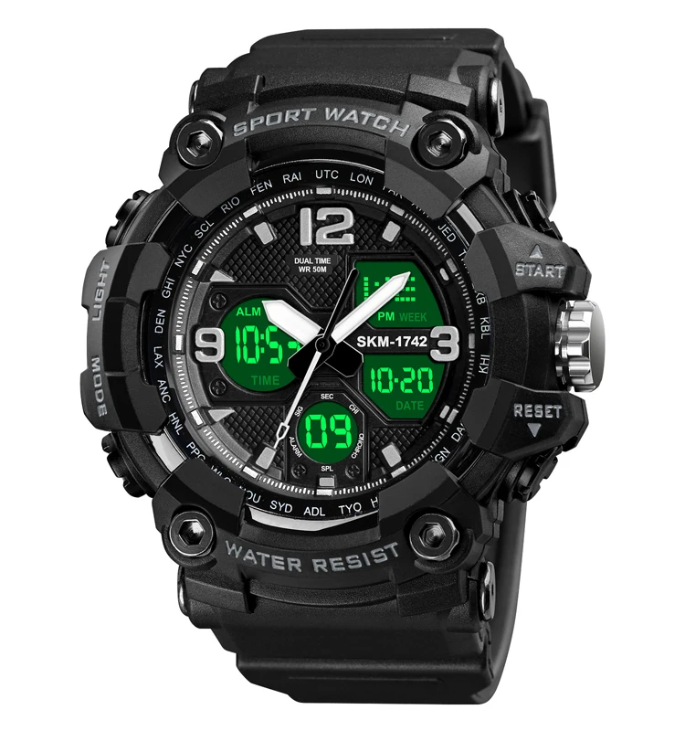 

Factory Skmei 1742 Dual Time electronic Men Wristwatch Relojes Hombre Analog erkek kol saati Digital Sports Watch