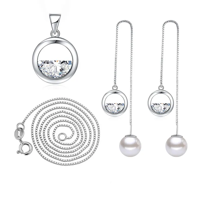 

ENSHIR 2020 Fashion Women Bridal Jewelry Set Spring Water Half Round Necklace Earrings Jewelry Set, Picture shows