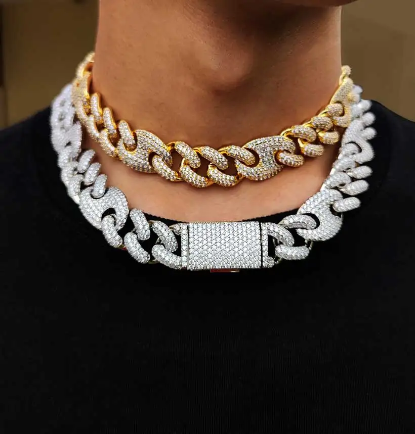 

20mm Gold Chain Men Big Iced Out CZ Diamond Necklace Hip Hop Micro Pave Rapper Jewelry Thick Miami Iced Cuban Link Chains, Silver,gold