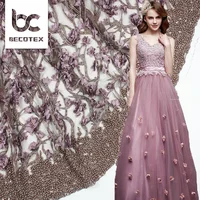 

2018 purple 3d embroidered lace fabric 3d embroidery lace for wedding