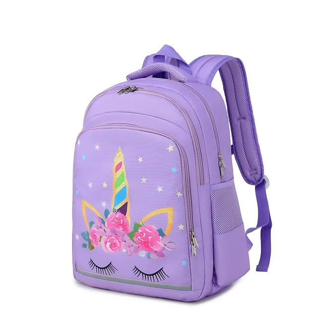 

2021 Fashion Unicorn New Design School Bags Customized Printing Enviromental Kids Backpack for Girl, Pink, blue, green