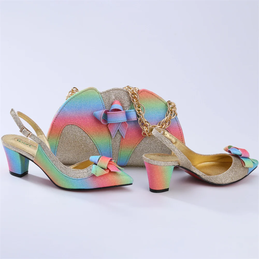 

Beautifical Fashion high heel pumps with bags closed toe daily shoes matching bag italian shoes MM1132