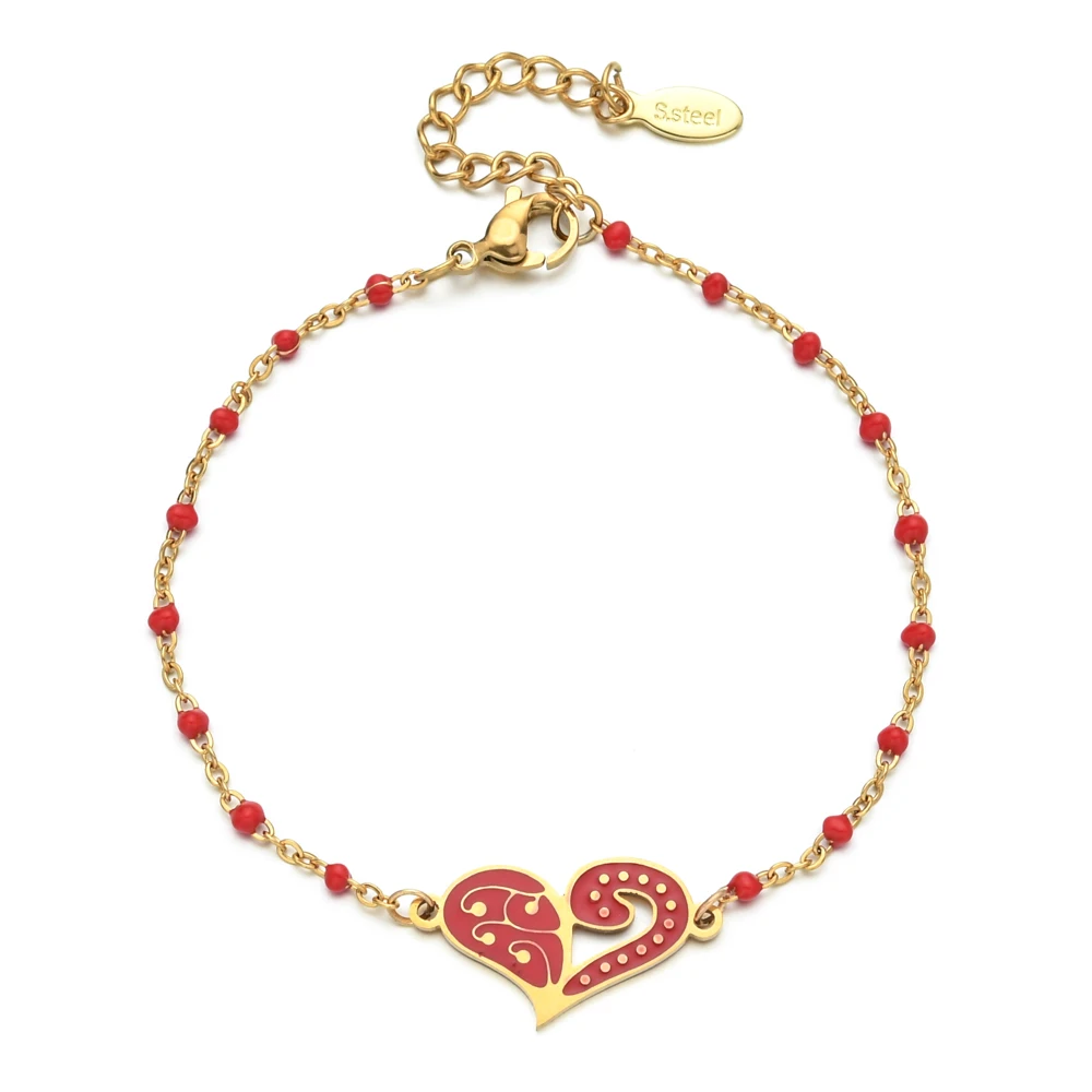 

Retro Boho Fashion Simple Women's Handmade Jewelry Stainless Steel Chain Ethnic Cute Heart Charm Bracelet