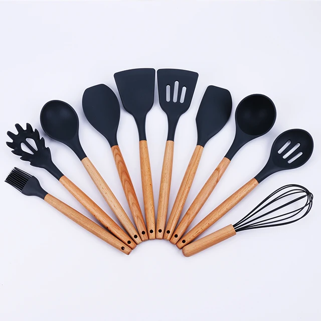 

Silicone Kitchen Cooking Utensil set with wood handle, Accessories, Silicone Spatula set, Serving Utensils Tool
