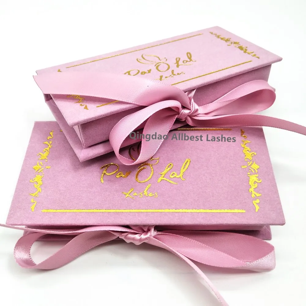 

Private Label Custom Logo Pink Velvet Lash Packaging Box with Gold Stamping Logo