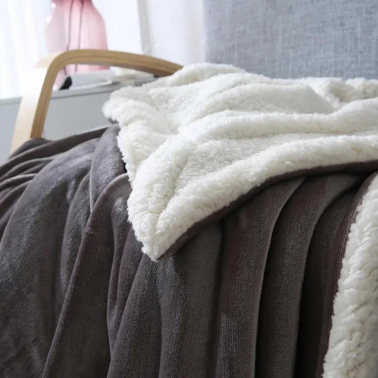 豪华实心针织双层夏尔巴羊毛毛绒保暖超柔软毯子 - buy soft blanket
