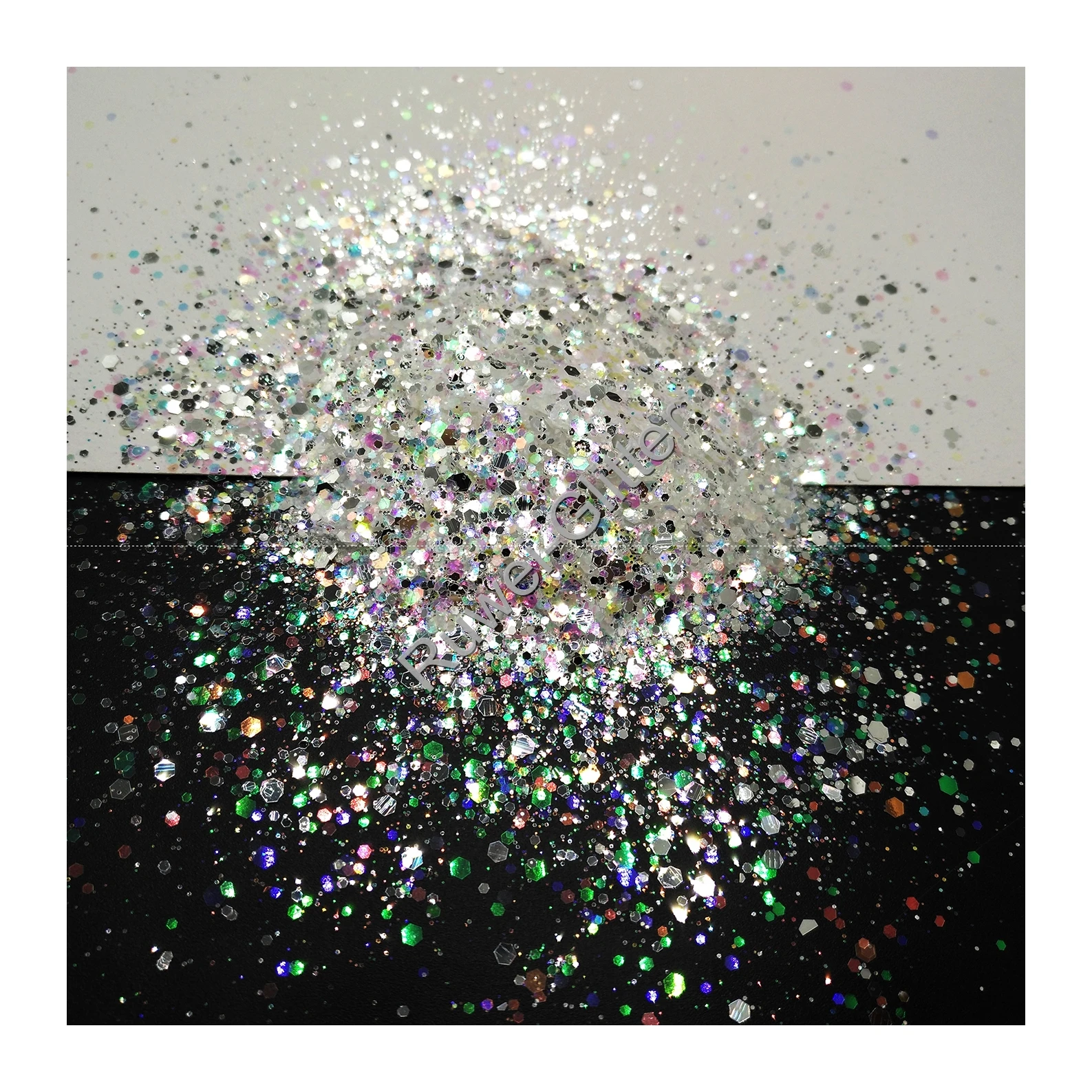 

Iridescent Rainbow White Silver Mirror Chunky Glitter Mix Hexagon Powder for Makeup Nail Art Facepaint