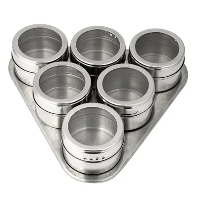 

6 pcs Seasoning organizer Boxes set Magnetic Dustproof Visible Stainless Steel Spice Can Seasoning Pot Outdoor Barbecue Cruet, As picture