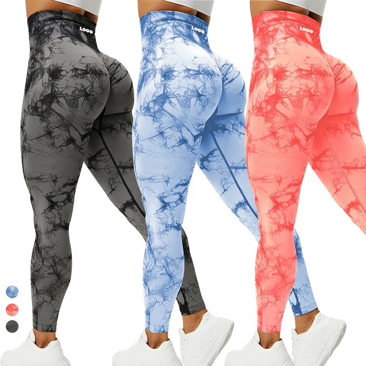 

New arrivals high gym waisted tie dye leggings custom logo women scrunch butt seamless yoga leggings, Picture