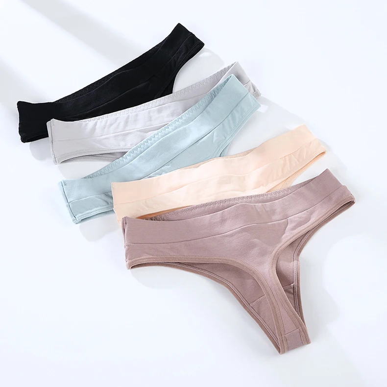 

Japanese pure cotton Thongs T Back Low Waist Through Panties for Women, Dark gray, skin color, black, light gray, light blue