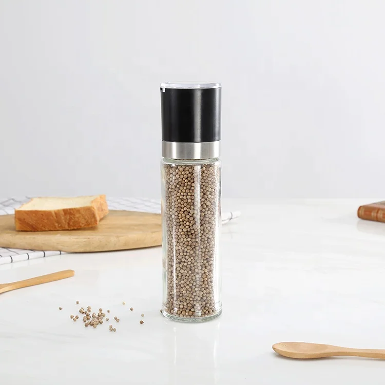 

Wholesale New Design 236ML Glass Bottle Best Indian Dried Spice Grinder for Spice with Black Lid