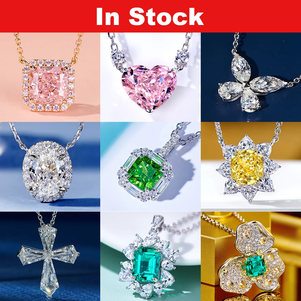 

ROCHIME Drop Ship luxury wedding necklace jewelry 925 sterling silver white gold plated cubic zircon lab grown emerald necklaces