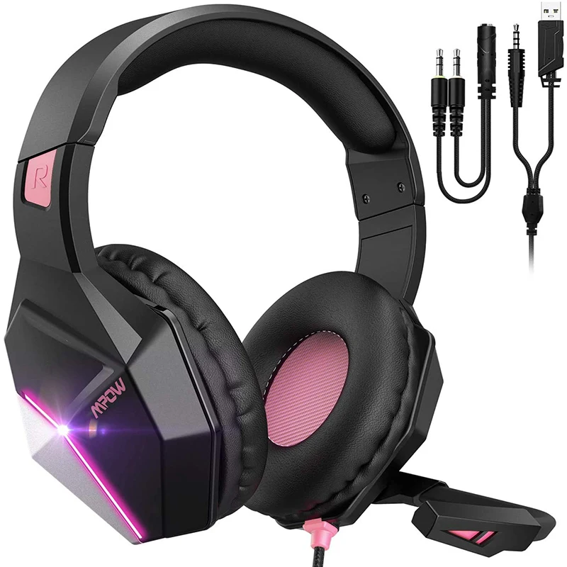 

Noise Reduction Audifonos Gamer 7.1 PS4 RGB Onikuma Pink Gaming Headset For PC