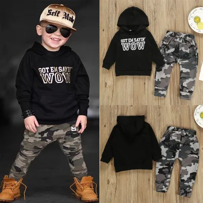 

Boys Autumn Clothes Letter Hoodie Tops Camouflage Pants Tracksuit 2PCS Outfits Toddler Kids Baby Boys Clothing Set