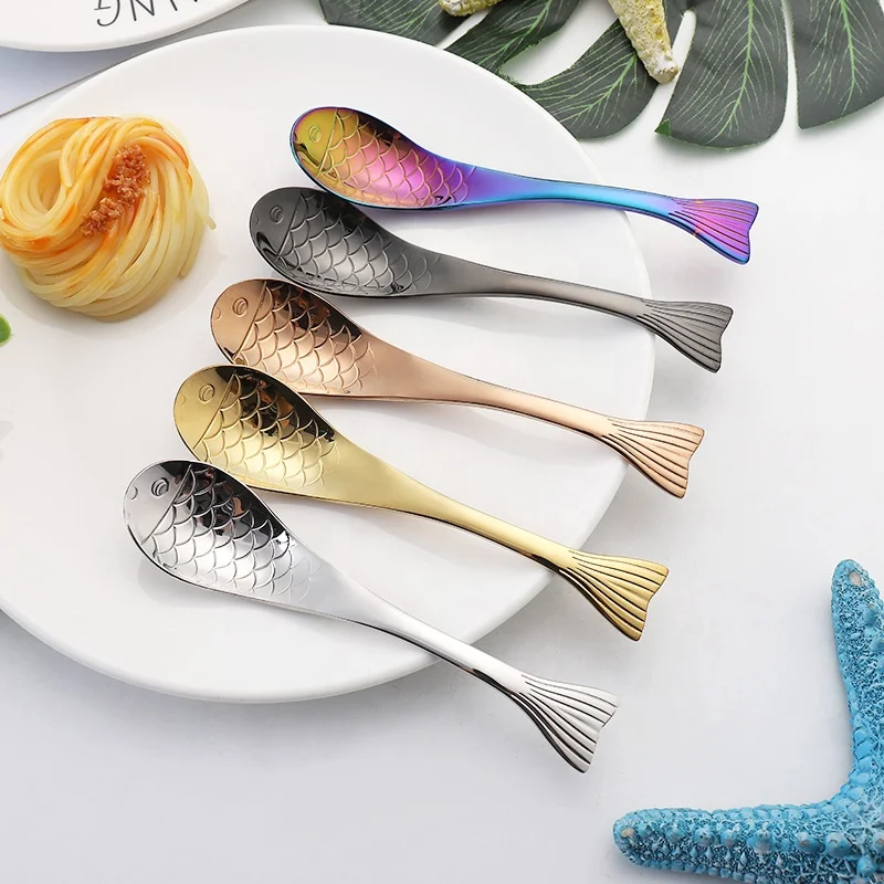 

Creative spoon fish Stainless Steel Kids Cutlery Child and Toddler Safe Flatware Kids Spoons, Silver,gold, rose gold, multicolor