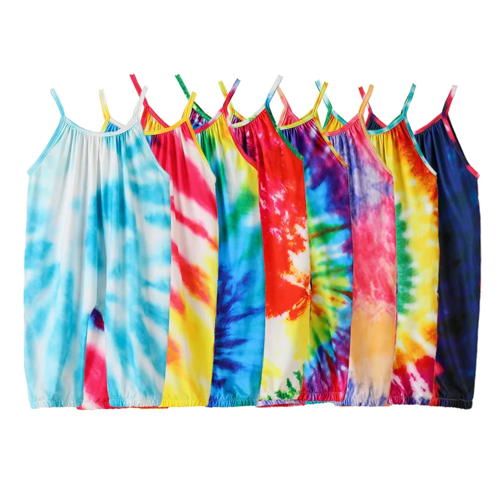 

Sassy tie-dyed kids little girl jumpsuit children girls summer clothes soft slip jumpsuits casual cotton clothing fit 1-6 years, Many colors for you to choose