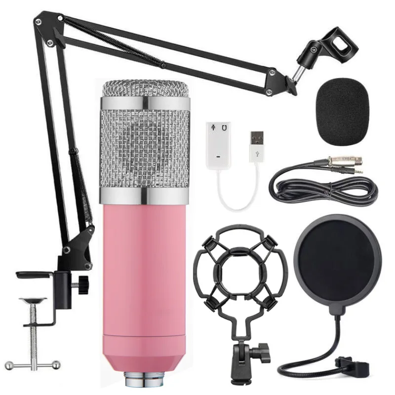 

Pro Studio Recording Live Sing Microphone BM800 BM-800 Pink Silver Condenser Karaoke PC Mic Microfone Shock Mount Desk Support
